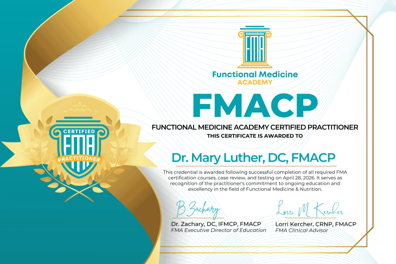 Dr. Mary Luther receiving Functional Medicine Academy Certified Practitioner (FMACP) certification in 2026